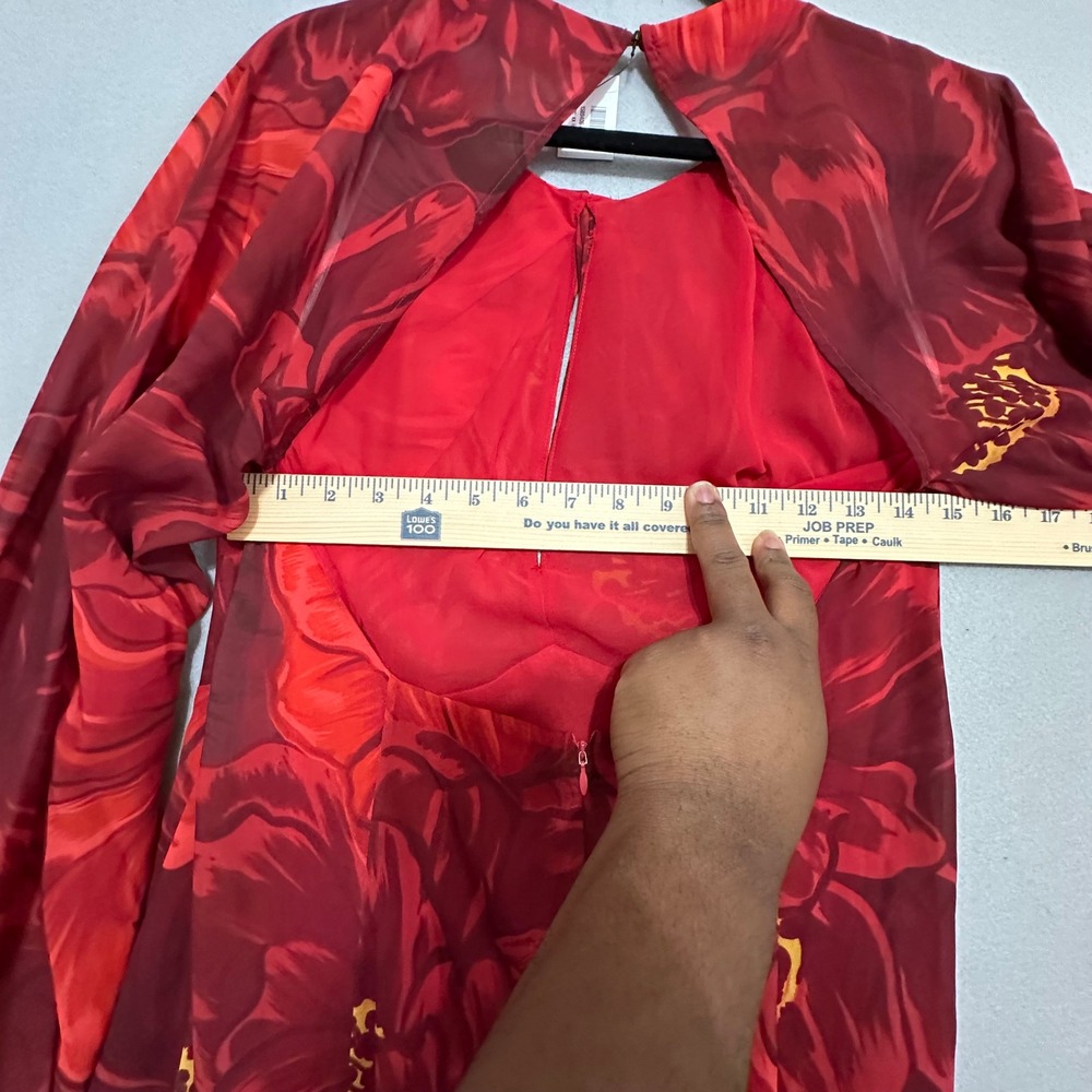 La DoubleJ Eve Open-Back Maxi Dress Red Floral Print Silk Chiffon Made in Italy - Picture 12 of 14